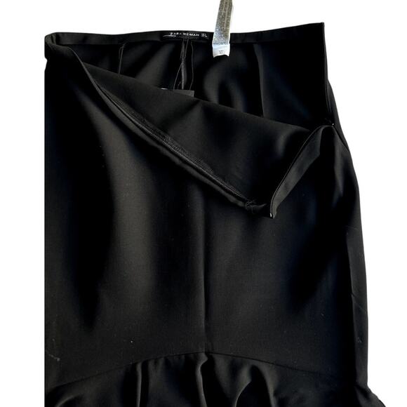ZARA Black Skirt Peplum Hem Knee Length Zipper Closure Large NWT - Picture 3 of 11